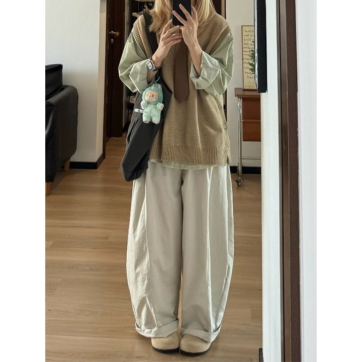Japanese Loose-fitting Textured Wide-leg Pants