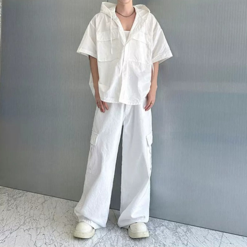 Oversized Hooded Utility Shirt with Large Pockets