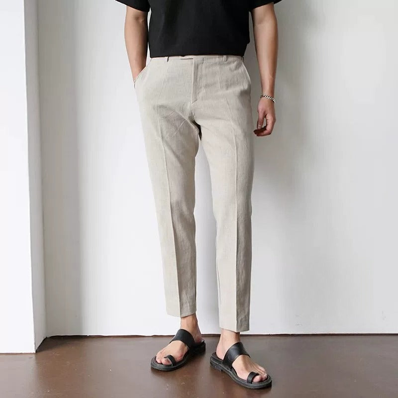 Casual Cotton-Linen Straight-Leg Trousers