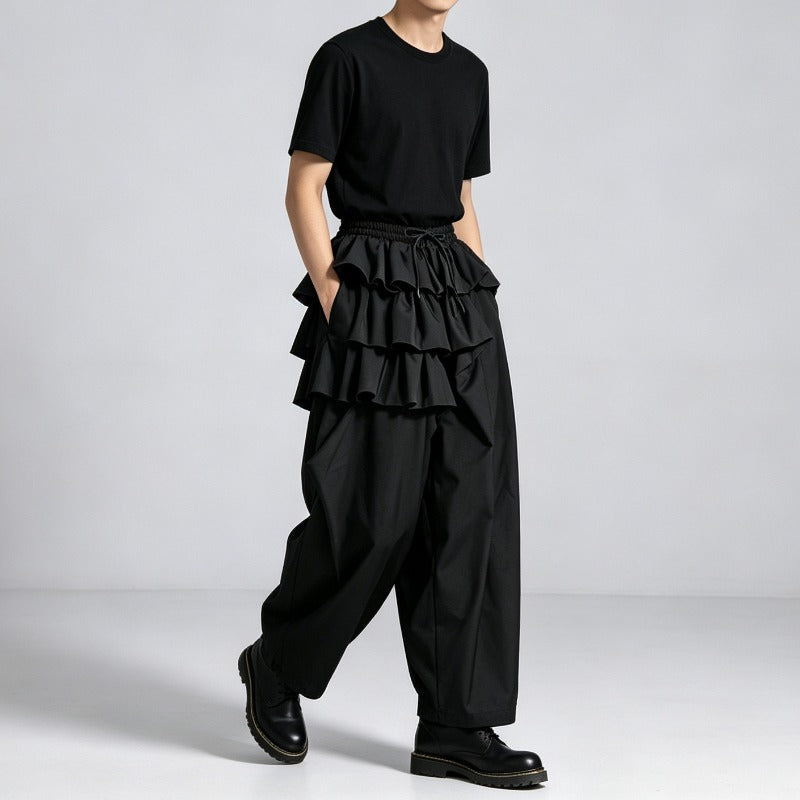 Japanese Asymmetric Loose Wide-Leg High-Waisted Skirt-Pants
