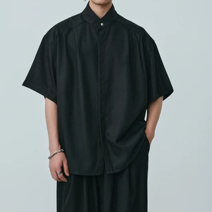 Stand-up Collar Draped Shirt