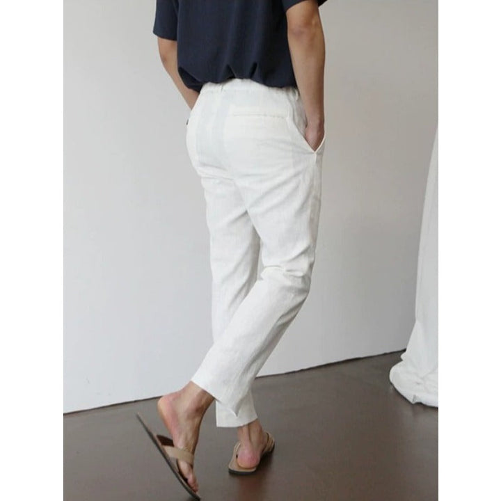 Casual Cotton-Linen Straight-Leg Trousers