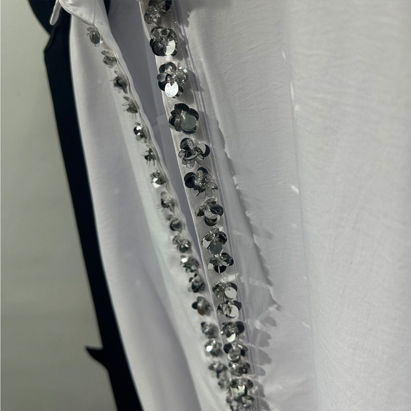 Deep V-neck Loose-fitting Sequin Shirt