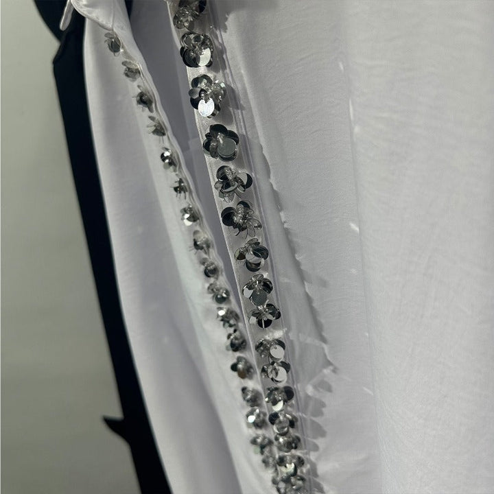 Deep V-neck Loose-fitting Sequin Shirt