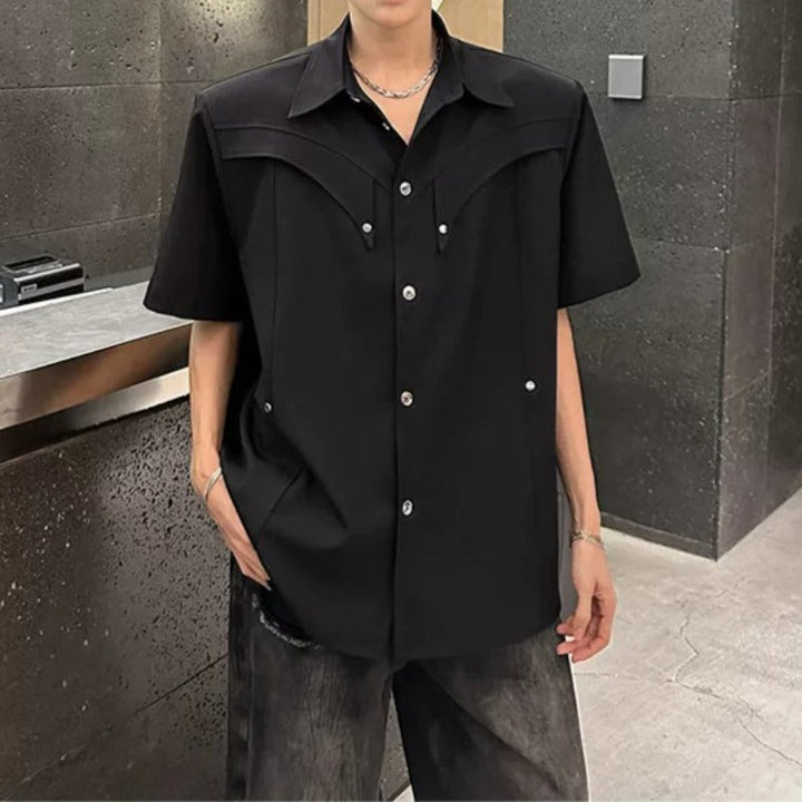Metal Buckle Deconstructed Padded Shoulder Shirts