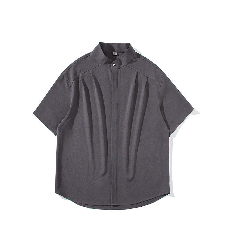 Stand-up Collar Draped Shirt