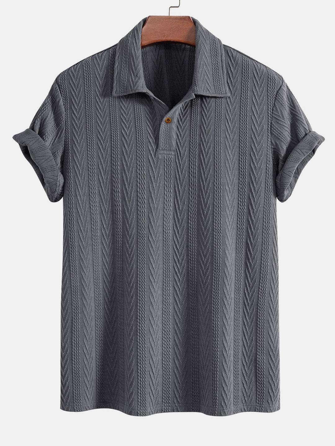 Short Sleeve Jacquard Polo &amp; Straight Leg Ribbed Pants