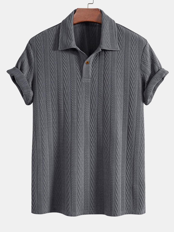 Short Sleeve Jacquard Polo &amp; Straight Leg Ribbed Pants