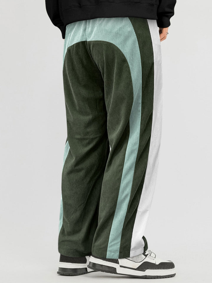 Color Block Corduroy Straight Leg Pants