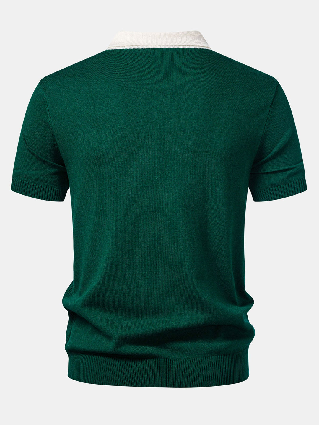Contrast Striped Ribbed Knit Polo &amp; Elastic Waist Chino Shorts