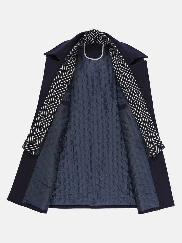 Quilted Lined Double Layer Detachable Scarf Neck Woolen Coat