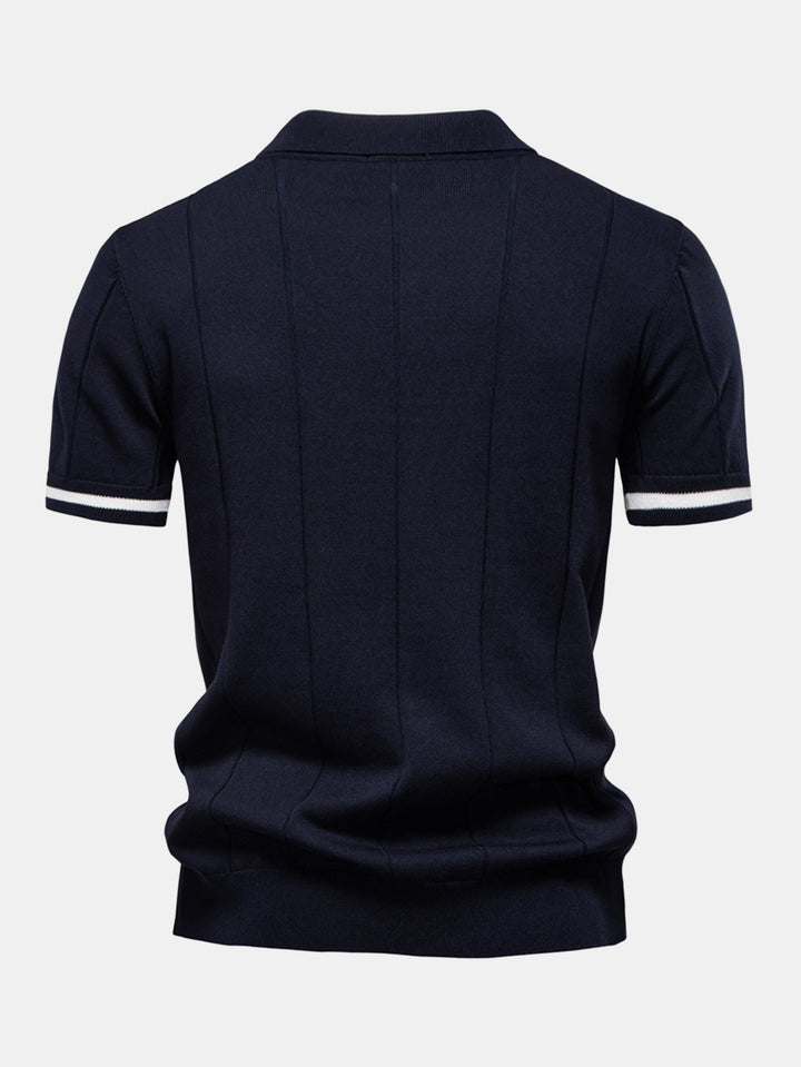 Contrast Trim Zipper Knit Polo Shirt &amp; Elastic Waist Chino Shorts