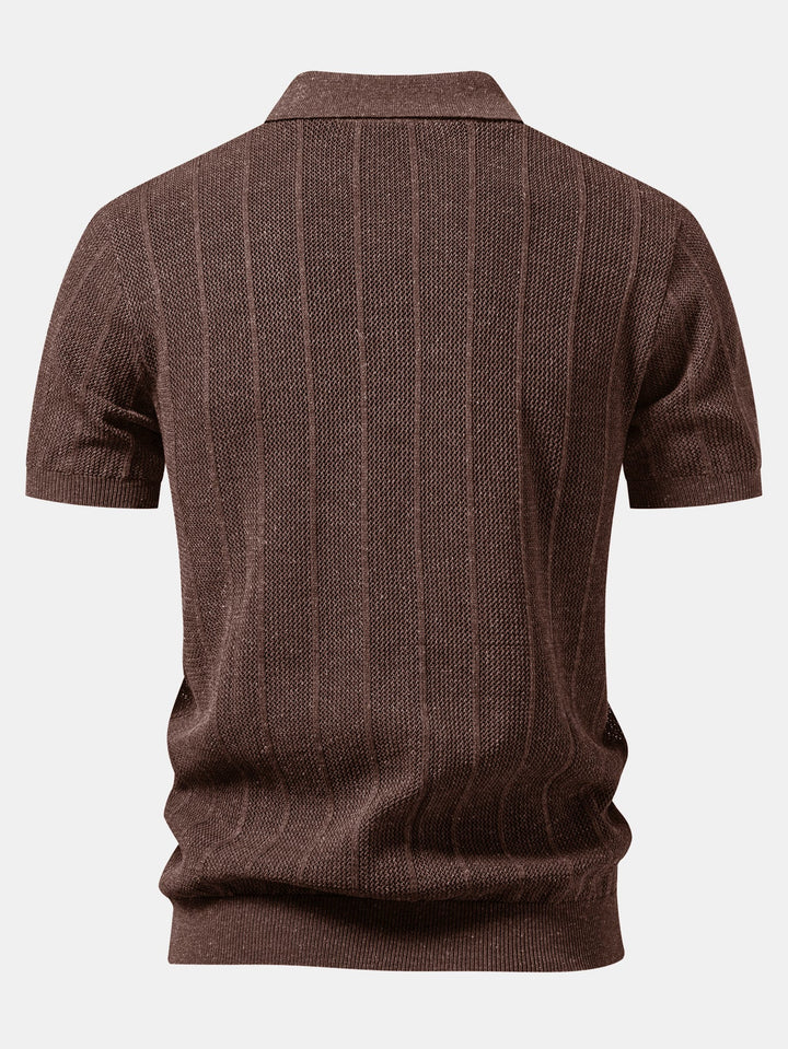 Linen Stripe Open Knit Polo &amp; Straight Leg Linen Pants