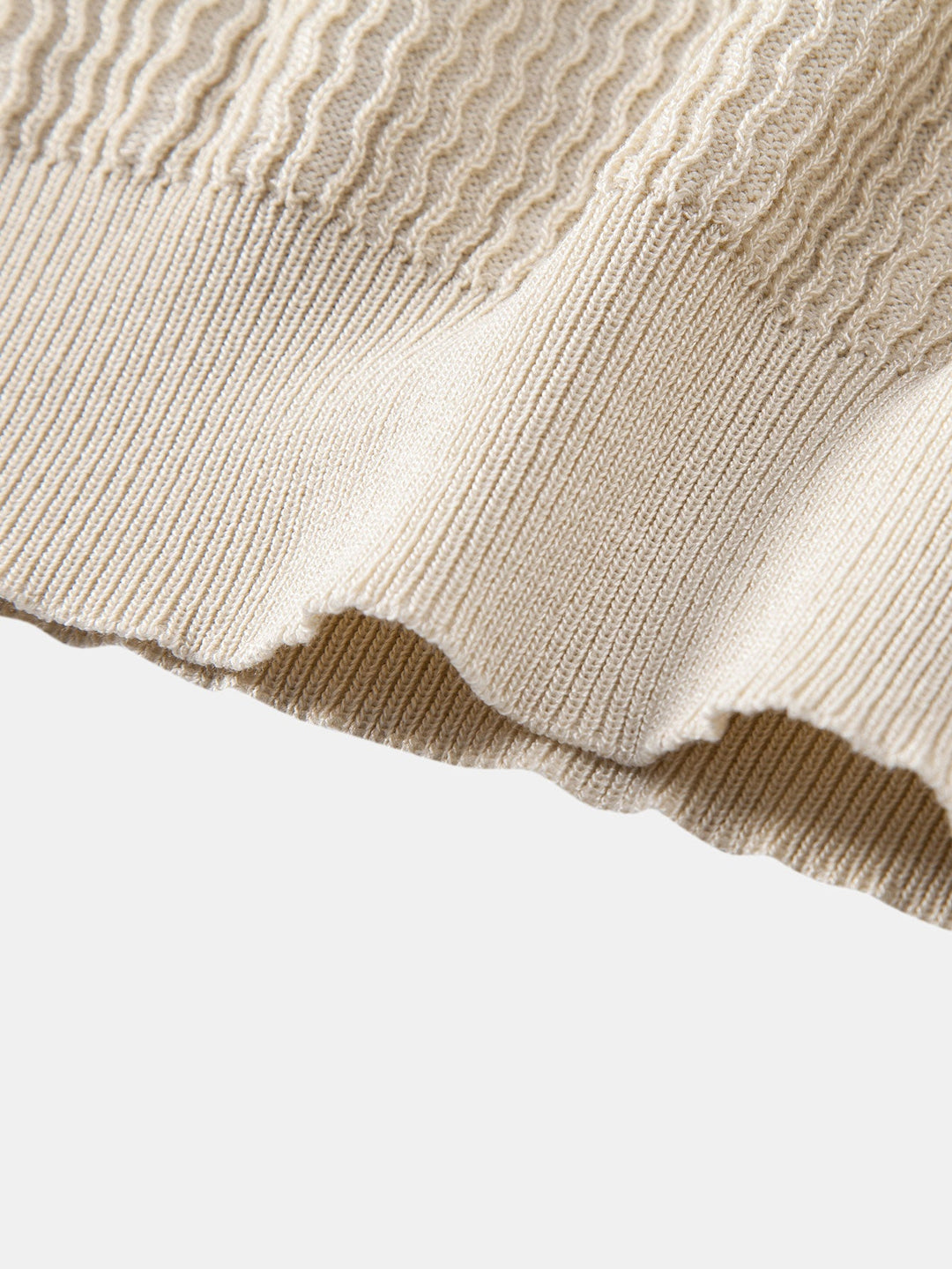 Wave Jacquard Knit V Neck Polo Shirt &amp; Cotton Chino Shorts