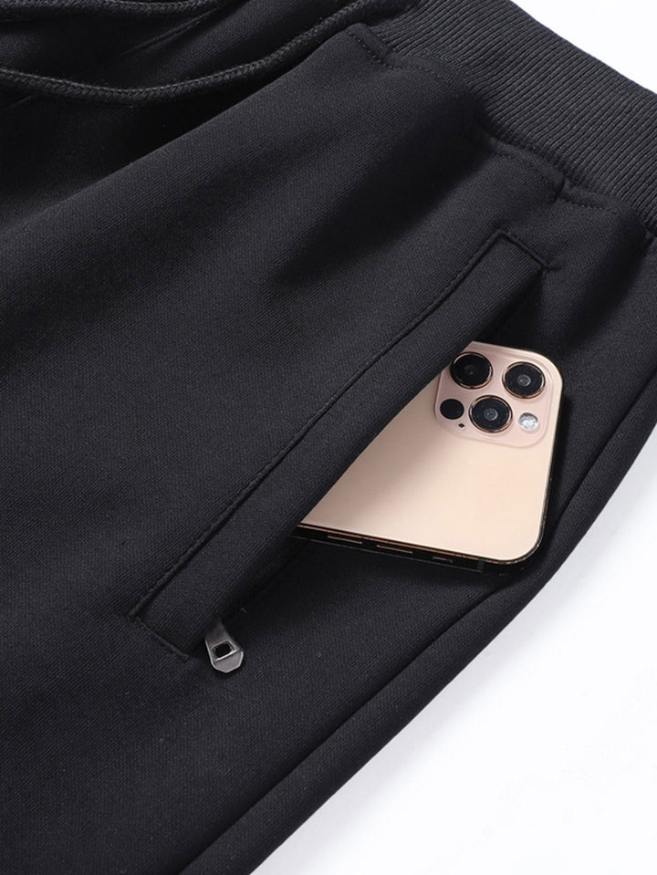 3 Pieces Solid Zipper Pocket Cotton Jogger Pants