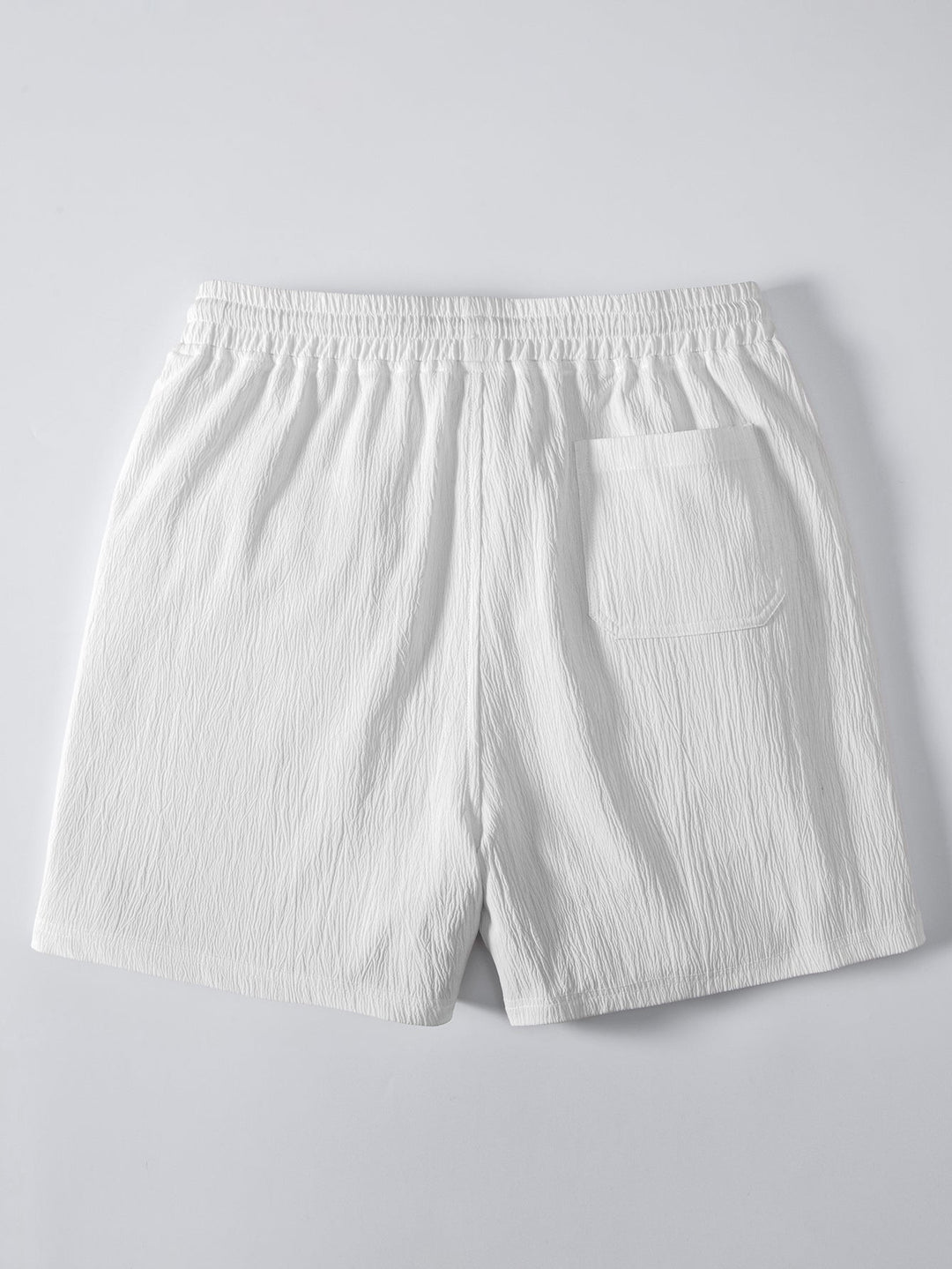 Striped V Neck Open Knit Polo &amp; Crinkle Textured Drawstring 5" Shorts