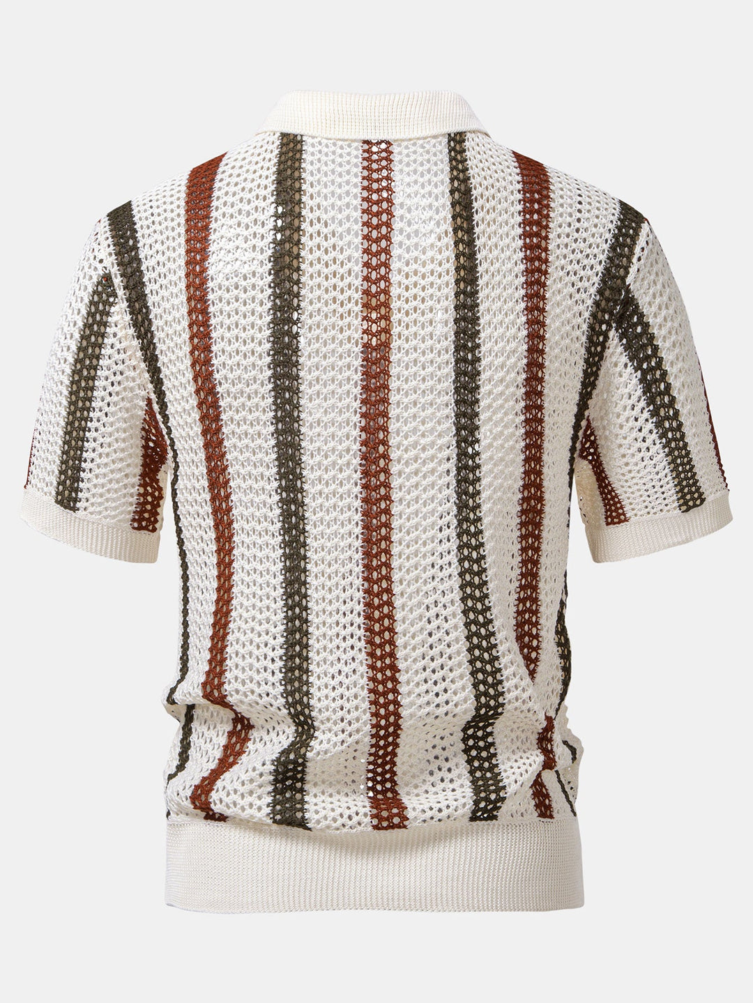 Striped Crochet V Neck Polo &amp; Crinkle Textured Drawstring 5" Shorts