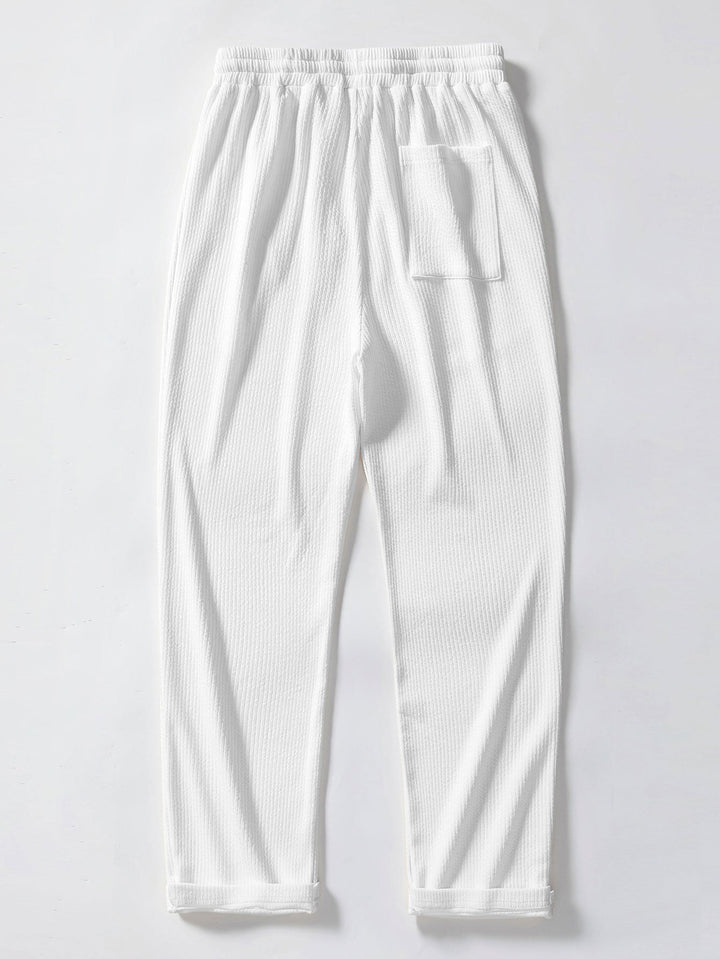 Contrast Trim Ribbed Johnny Collar Knit Polo &amp; Straight Leg Ribbed Pants