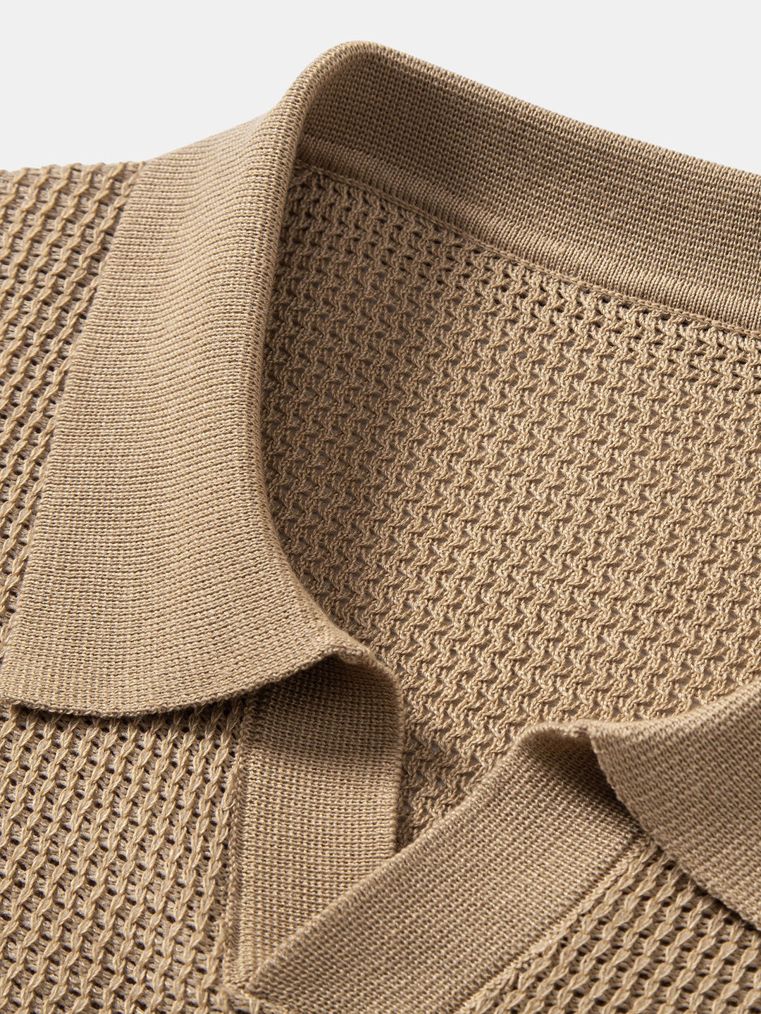 Textured Johnny Collar Crocheted Knit Polo &amp; Straight Leg Linen Pants