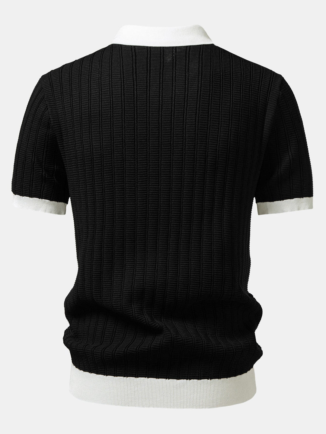 Contrast Textured Johnny Collar Knit Polo &amp; Crinkle Textured Straight Leg Pants