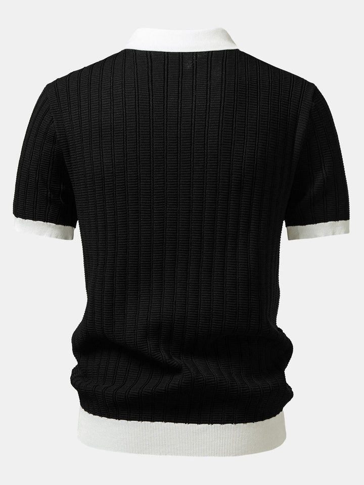 Contrast Textured Johnny Collar Knit Polo &amp; Slim Fit Tapered Trousers