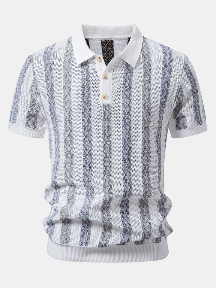 Striped Textured Knit Polo &amp; Elastic Waist Chino Shorts