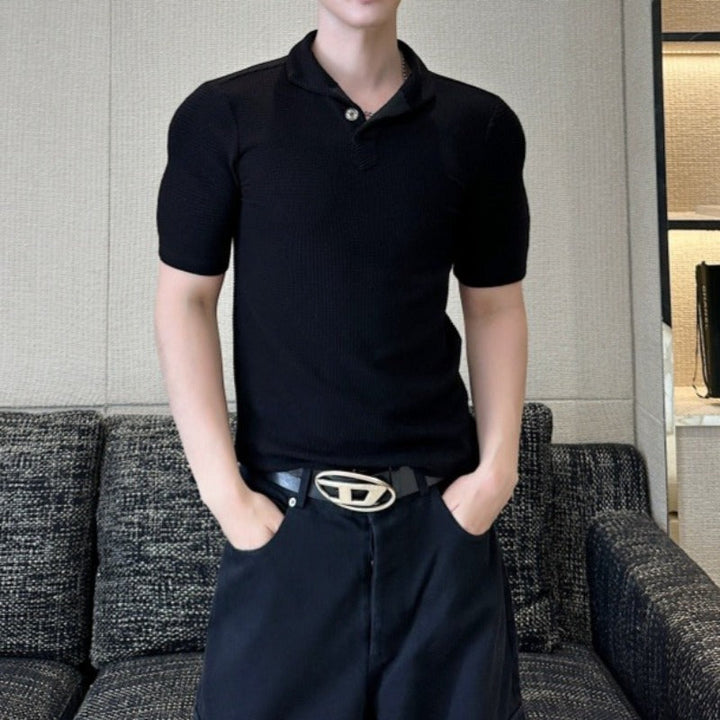 Solid-color Slim-fit Collared T-shirt