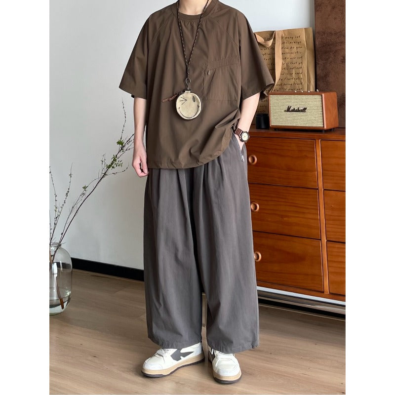 Japanese Retro Zippered Pocket Wide-Leg Pants
