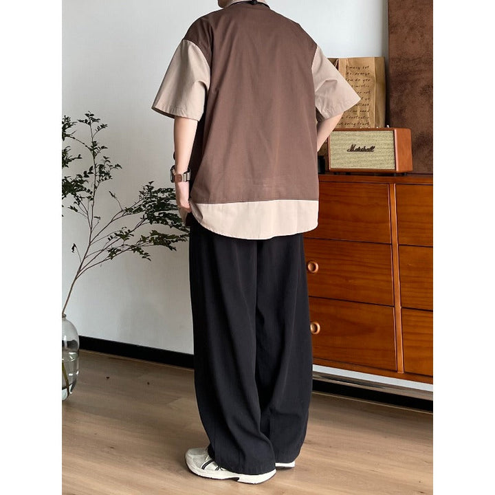 Patchwork Faux Two-Piece Workwear Short-Sleeve Shirt