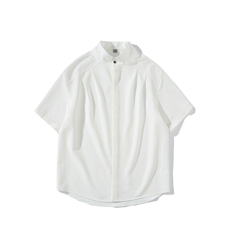 Stand-up Collar Draped Shirt
