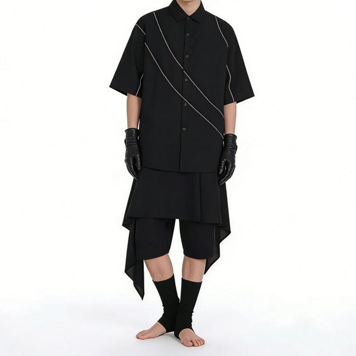 Faux Two-Piece Asymmetrical Wide-Leg Shorts