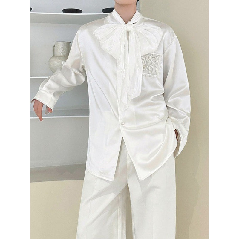 Satin Ribbon Loose Long-Sleeved Shirt