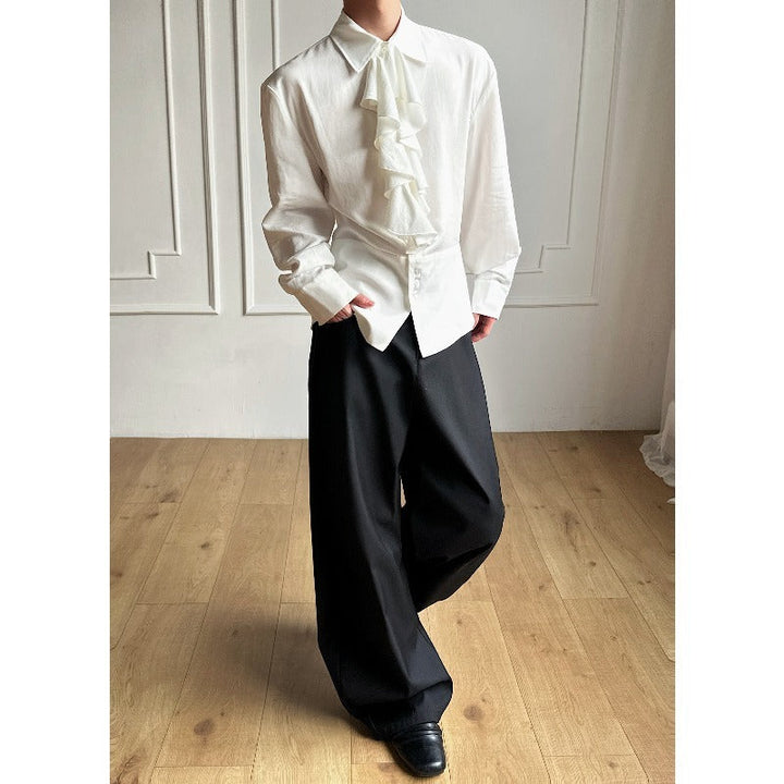 Court-style Detachable Ruffled Collar Waist Belt Shirt
