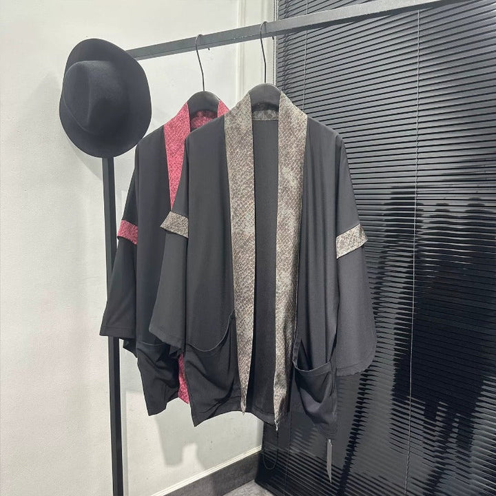Faux-layered Spliced Cardigan Cape