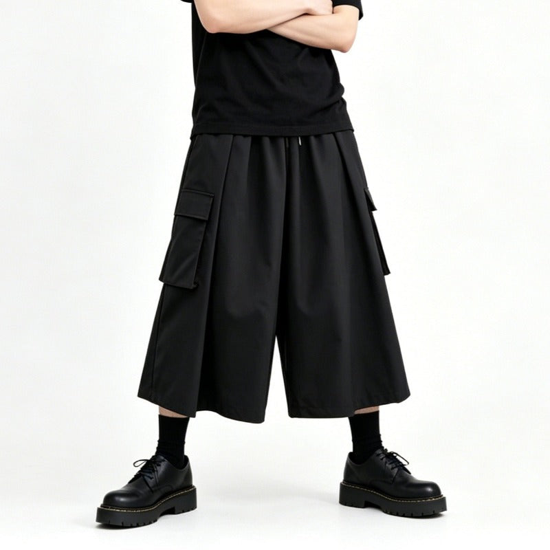 High-Waisted Pockets Wide-Leg Skirt-Pants