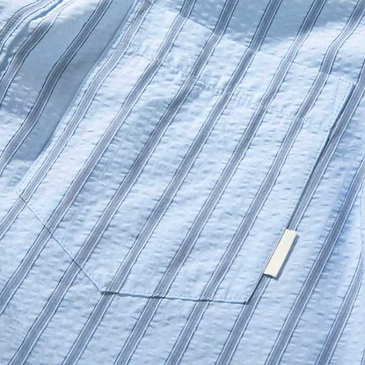 Striped Seersucker Breathable Loose Casual Shirt