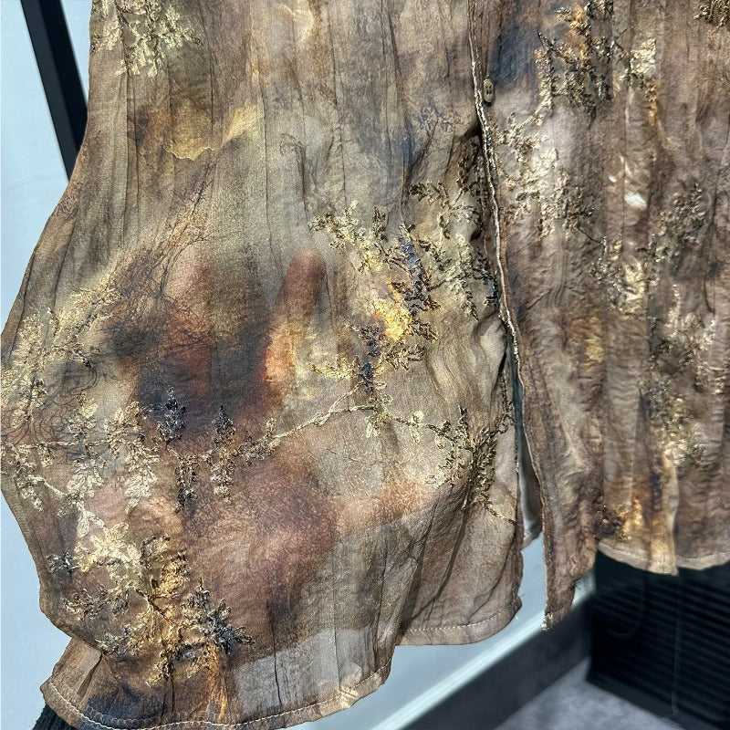 Distressed Wrinkled Printed Long-Sleeve Shirt