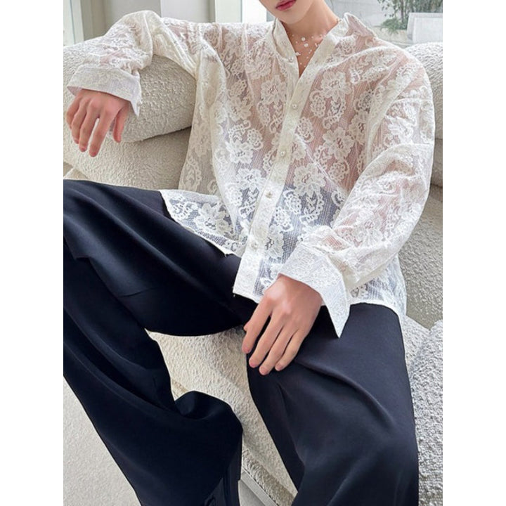 Lace and Beaded Long-sleeved Shirt