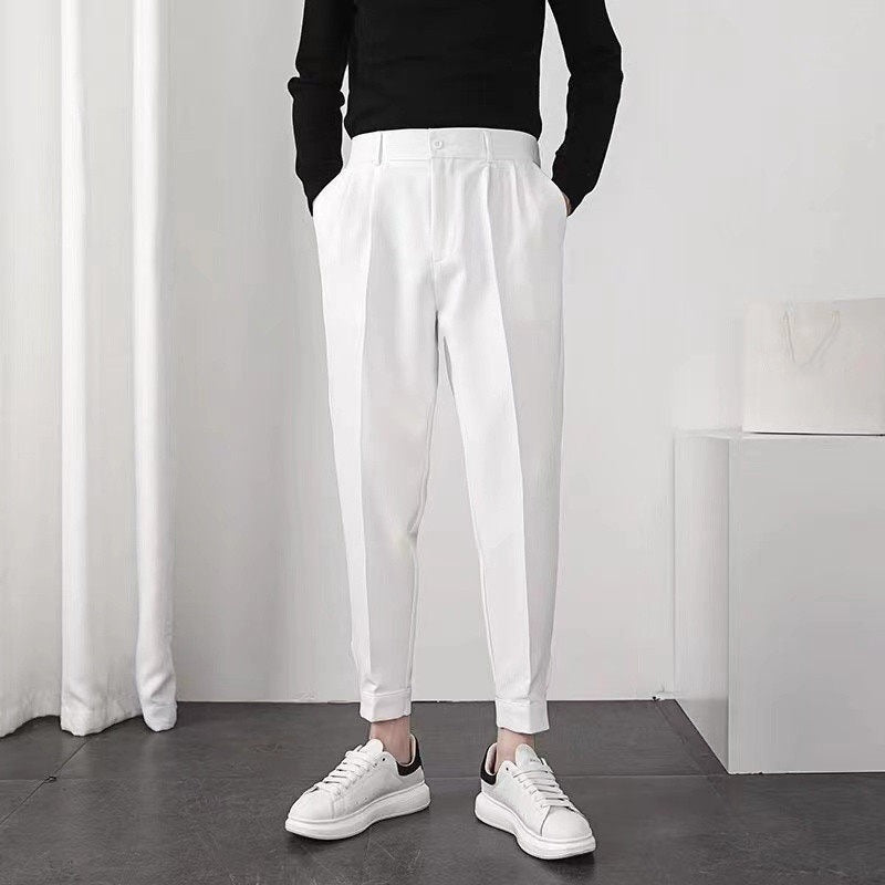 Slim-Fit Tapered Dress Trousers with Fluid Drape