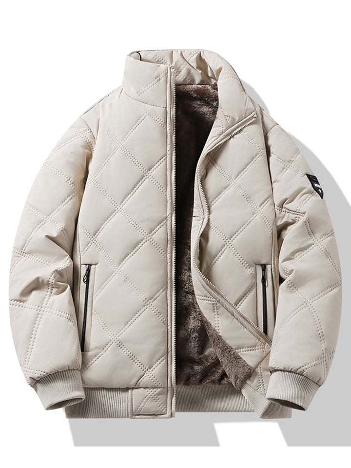 Faux Fur Lined Quilted Stand Collar Jacket
