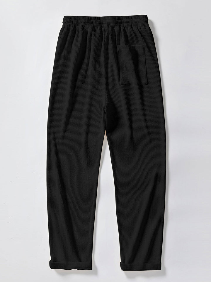 Contrast Trim Ribbed Johnny Collar Knit Polo &amp; Straight Leg Ribbed Pants