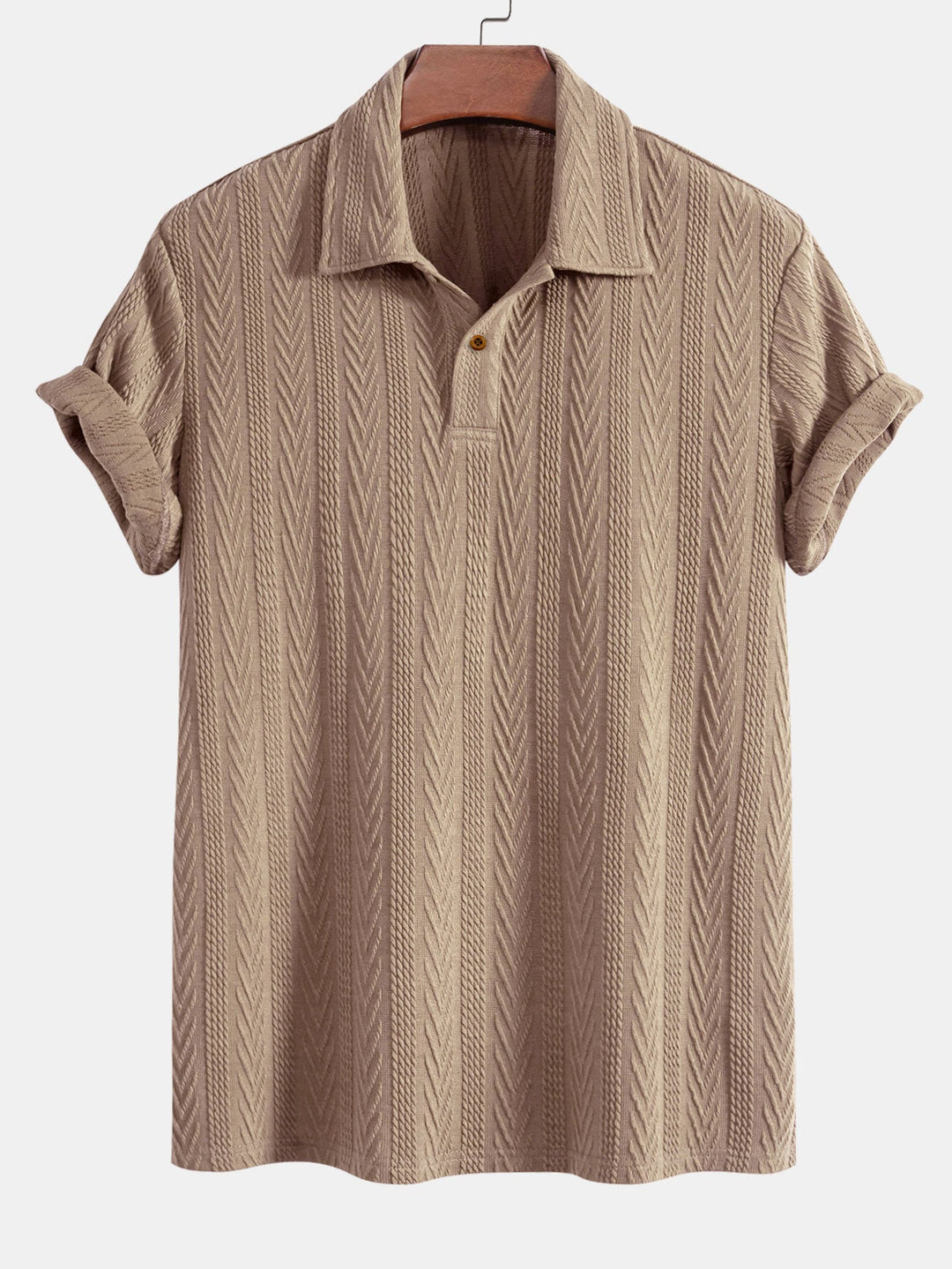 Short Sleeve Jacquard Polo &amp; Straight Leg Ribbed Pants