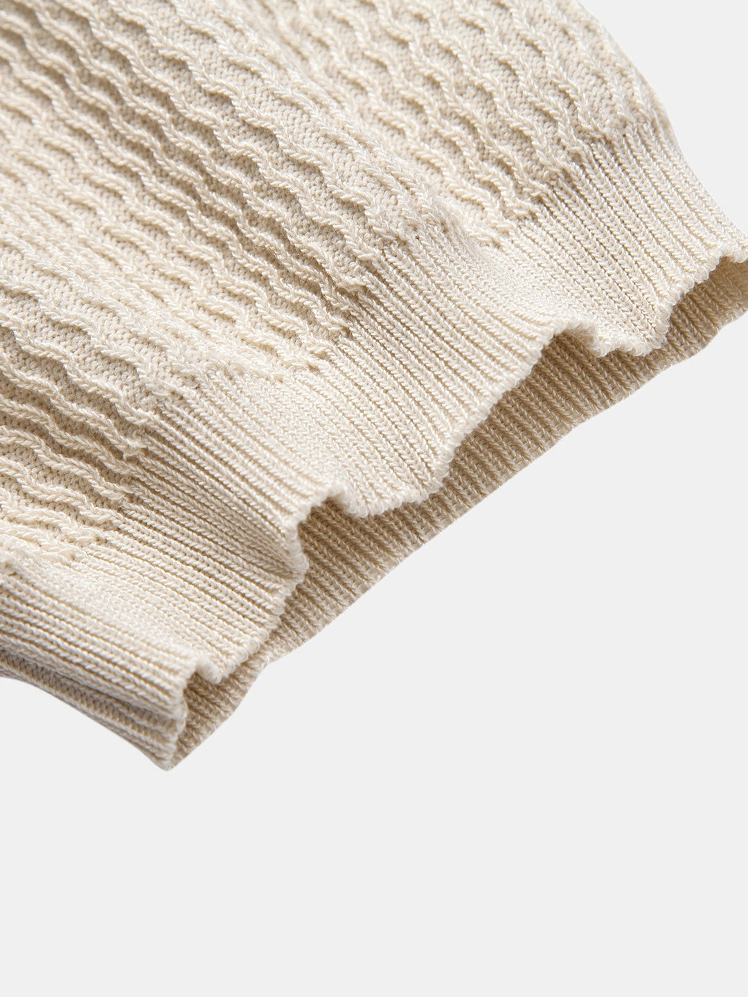 Wave Jacquard Knit V Neck Polo Shirt &amp; Straight Leg Ribbed Pants