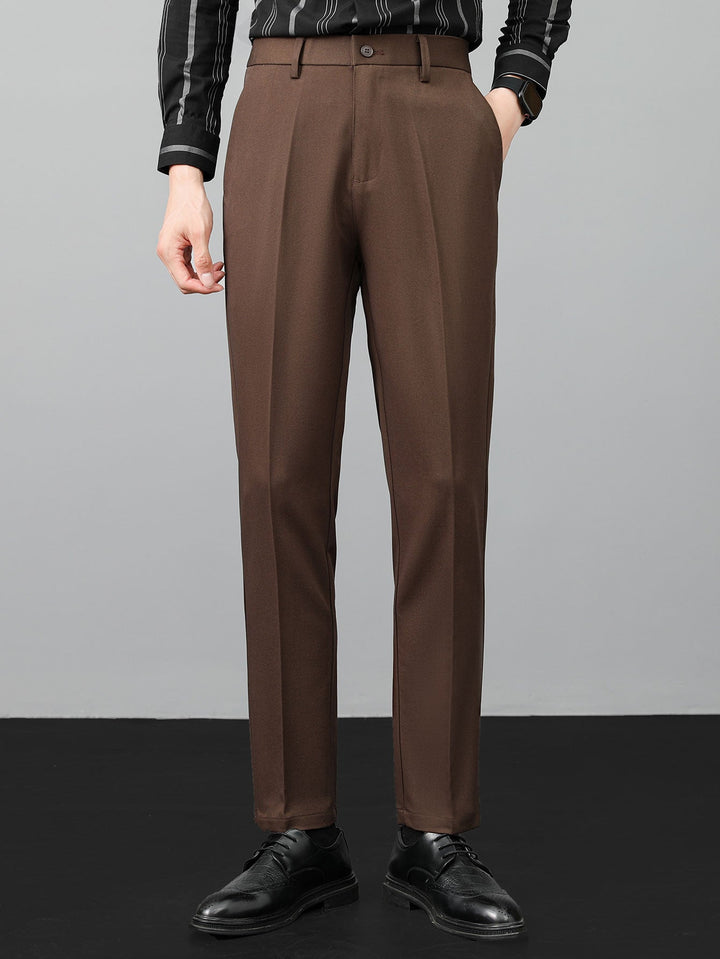 Contrast Striped Ribbed Knit Polo &amp; Slim Fit Tapered Trousers