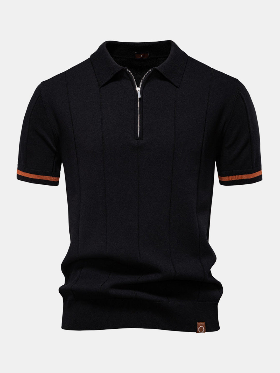 Contrast Trim Zipper Knit Polo Shirt &amp; Elastic Waist Chino Shorts