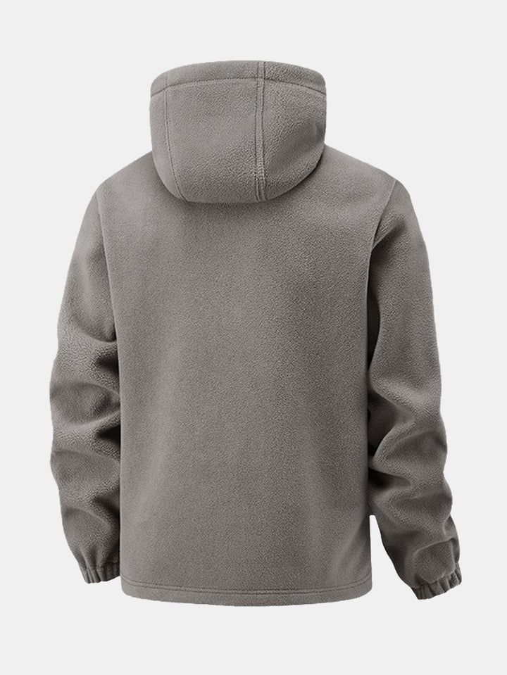 Polar Fleece Zipper Pocket Hooded Coat