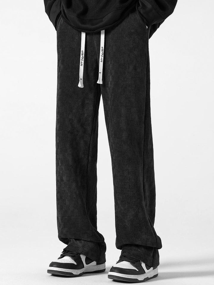 Checkerboard Textured Straight Leg Pants