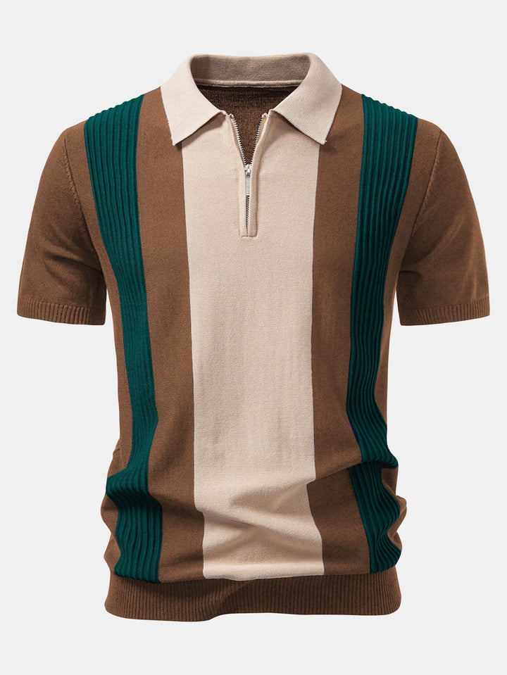 Textured Color Block Knit Polo &amp; Slim Fit Tapered Trousers
