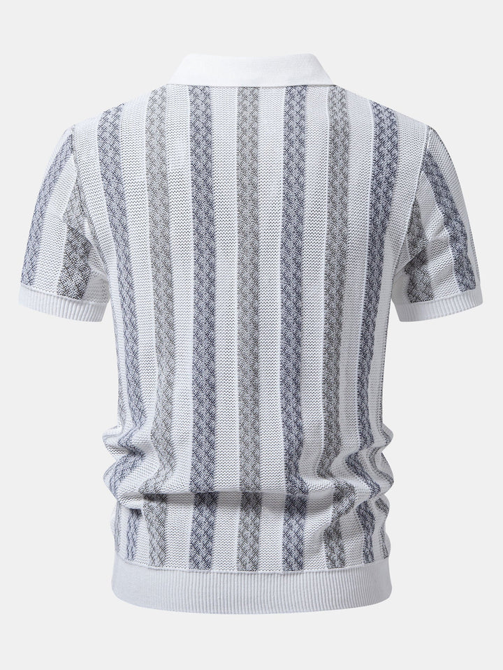 Striped Textured Knit Polo &amp; Elastic Waist Chino Shorts