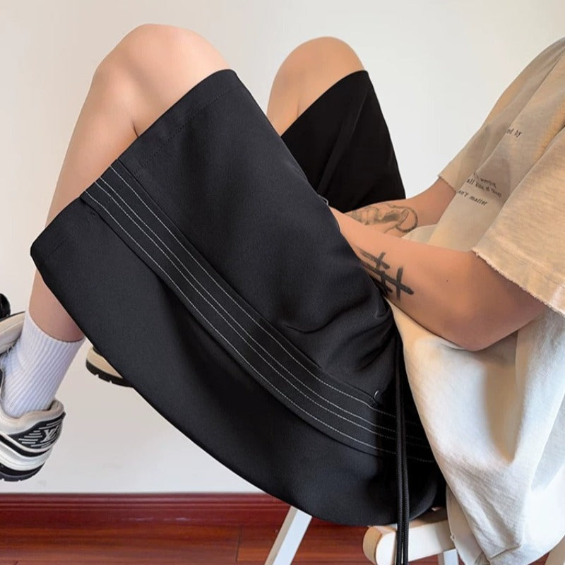 Cooling Ice Silk Contrast Stitching Relaxed Fit Straight Leg Shorts